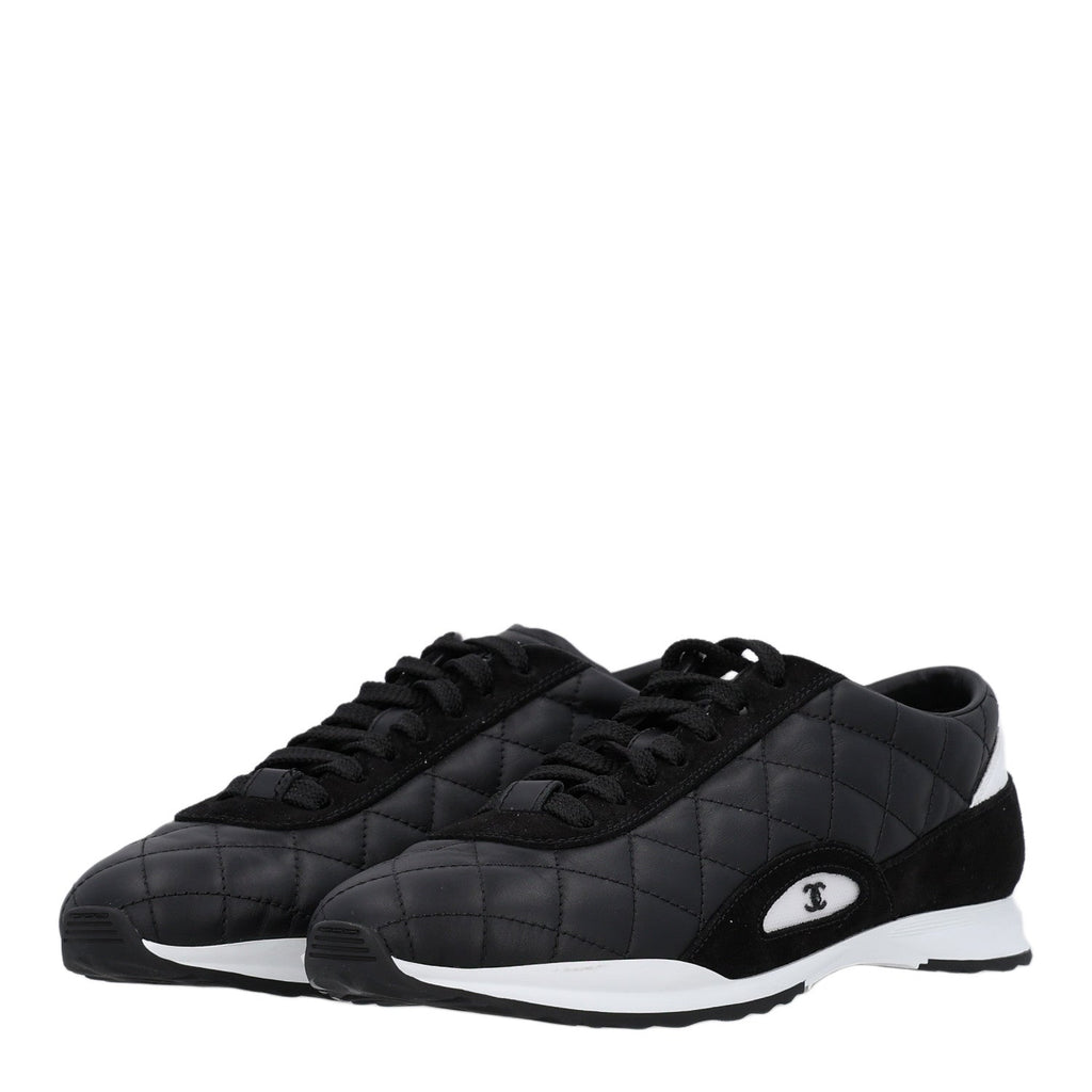 Chanel Suede Calfskin Quilted Women's Sneakers 36.5 Black