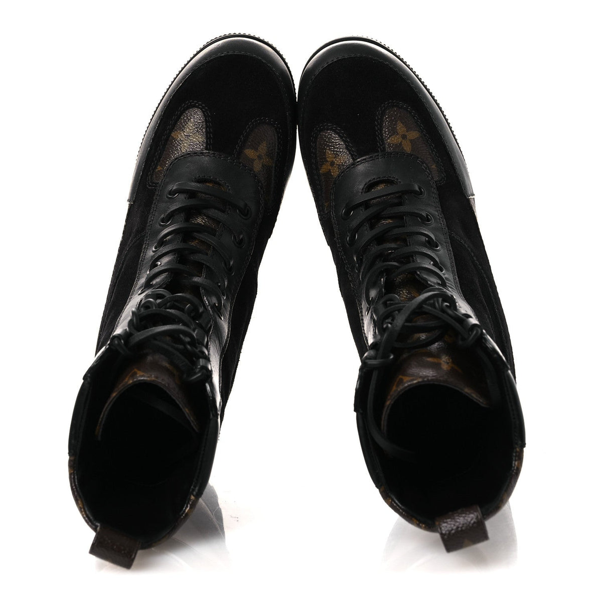 Louis Vuitton Suede Calfskin Monogram Women's Laureate Desert Boots 36 Black