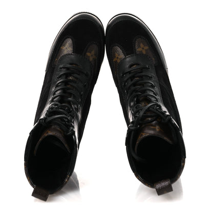 Louis Vuitton Suede Calfskin Monogram Women's Laureate Desert Boots 36 Black