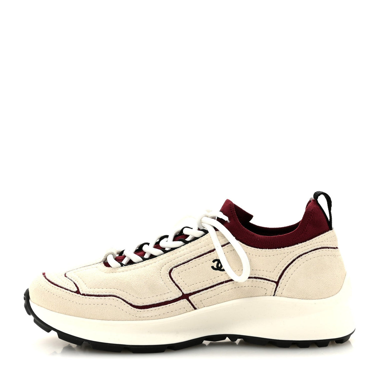 Suede Mixed Fibers Knit CC Sneakers Ivory Burgundy