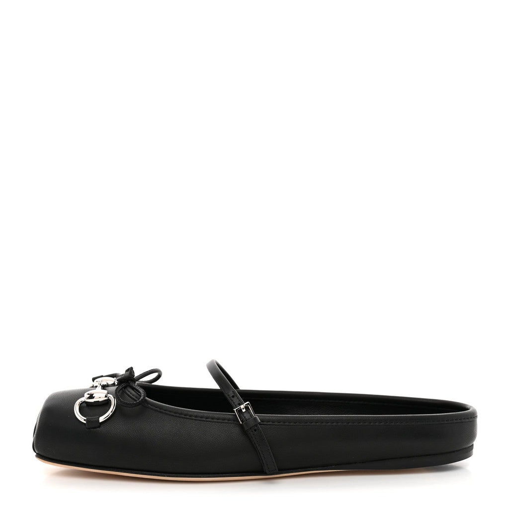 Gucci Calfskin Women's Horsebit Ballet Mules 37 Black