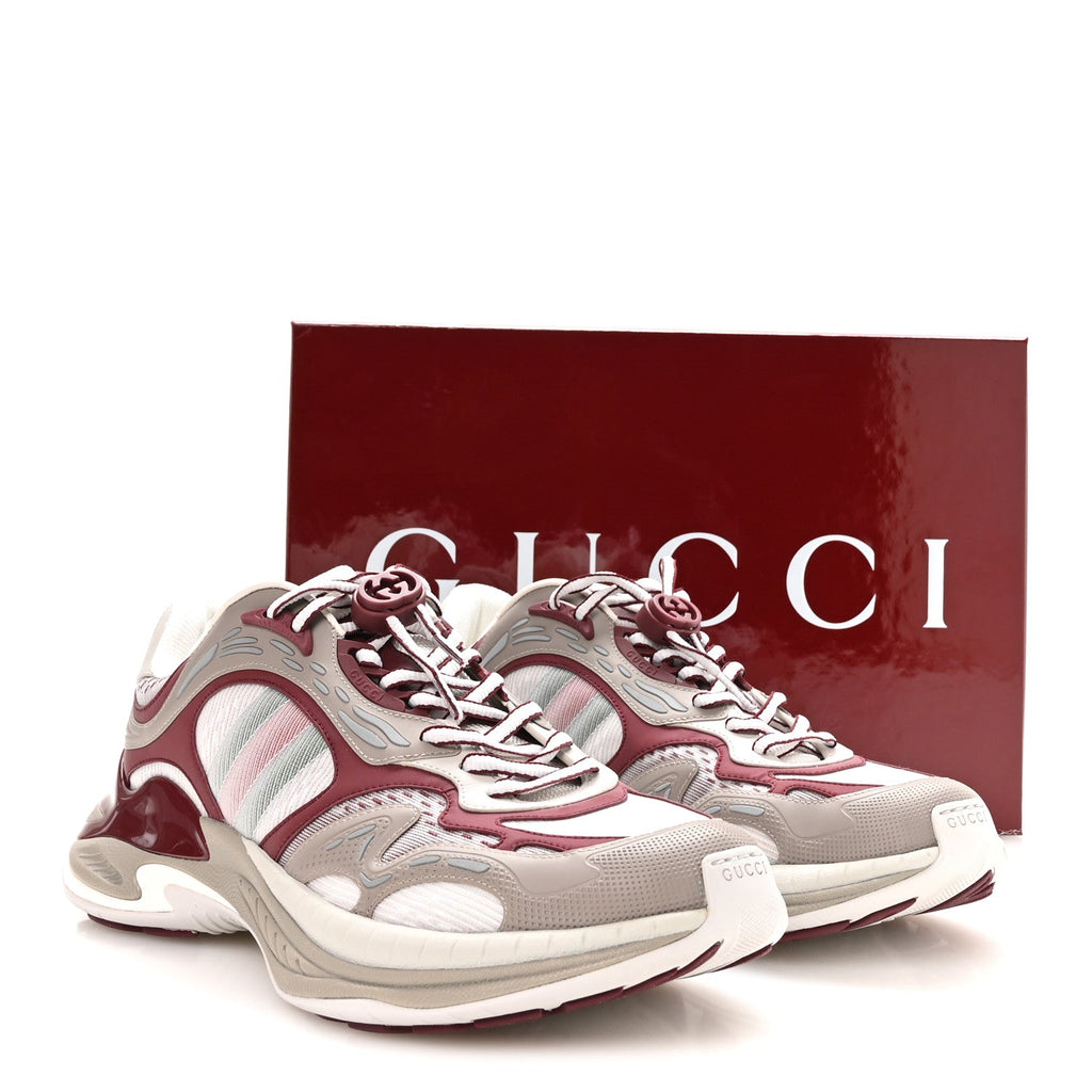 Gucci Calfskin Mesh Women's 2.0 Sneakers 9 Gray Rosso Ancora