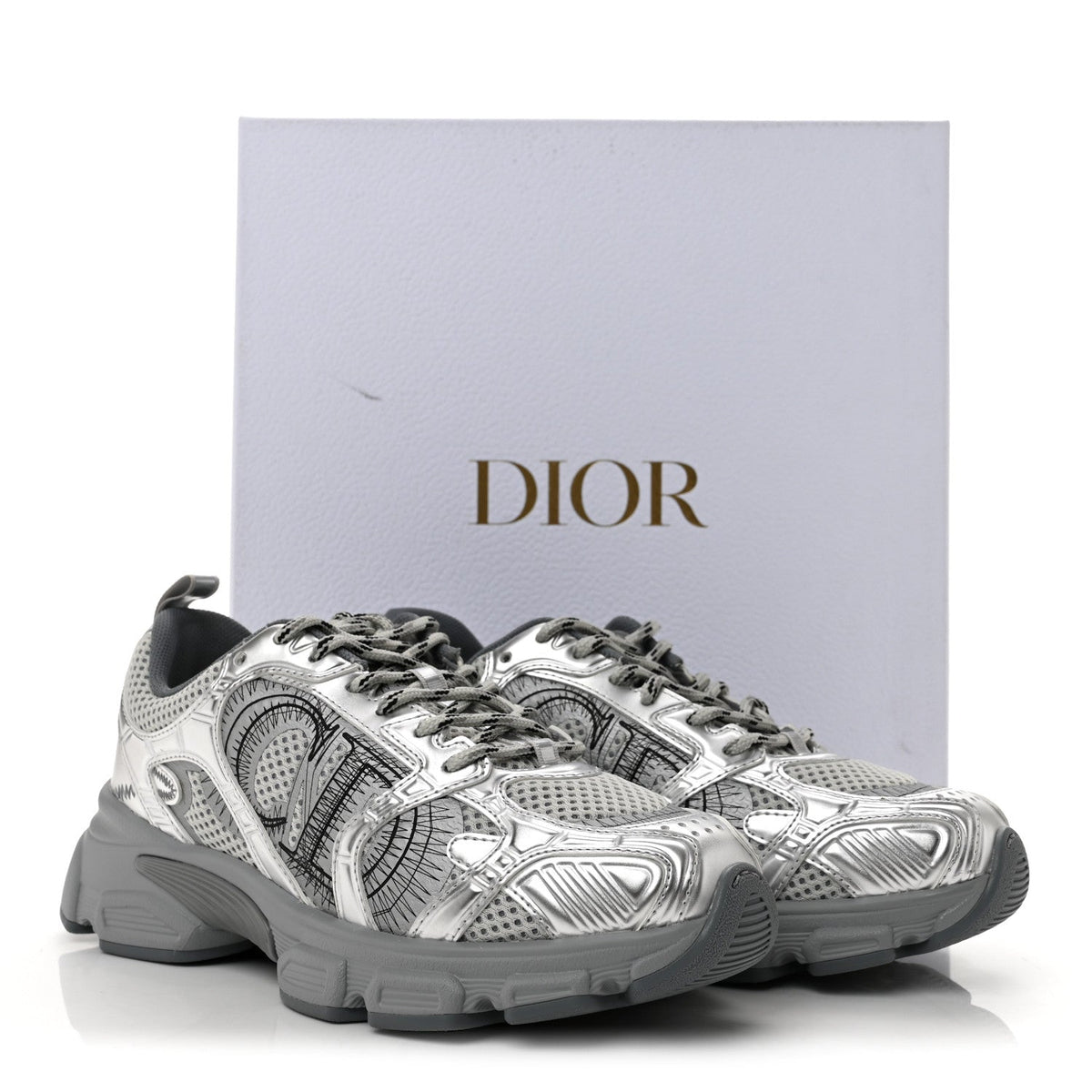 Christian Dior Technical Mesh Women's Chrono Sneakers 38.5 Silver