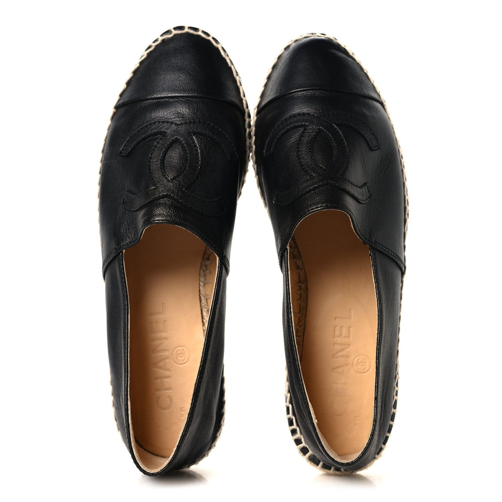 Chanel Lambskin Women's CC Espadrilles 38 Black