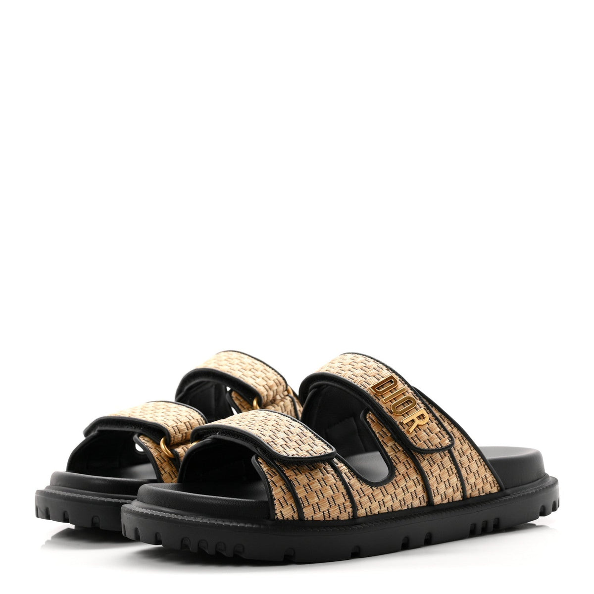 Christian Dior Raffia Women's Dioract Slide Sandals 36.5 Straw Black