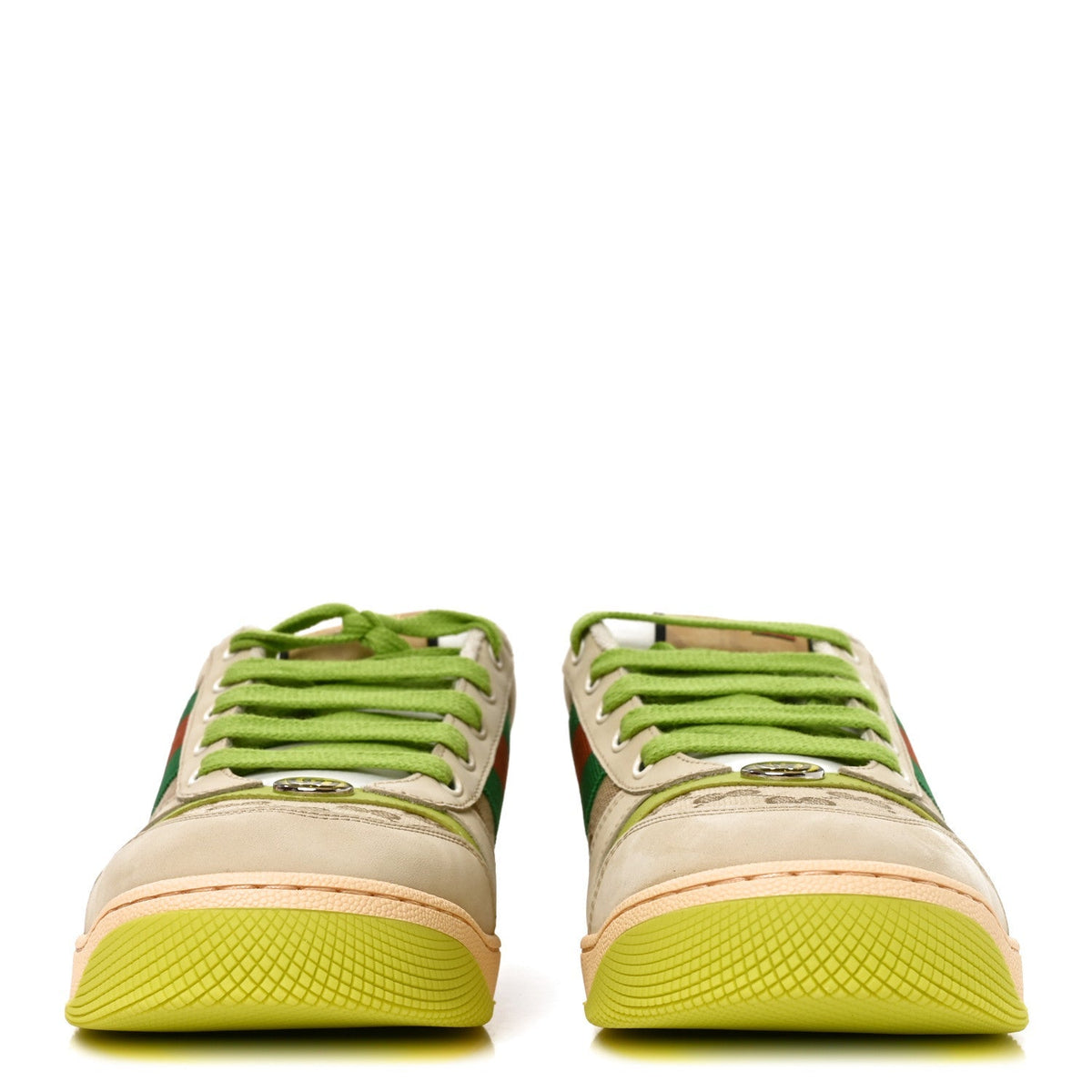 Gucci Nubuck Monogram Web Men's Screener Sneakers 9 Beige Green Multicolor