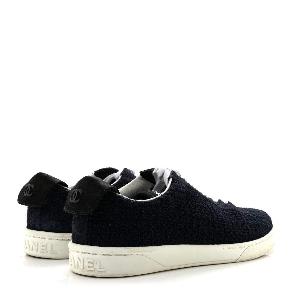 Chanel Tweed Suede Women's CC Low Top Sneakers 40.5 Navy