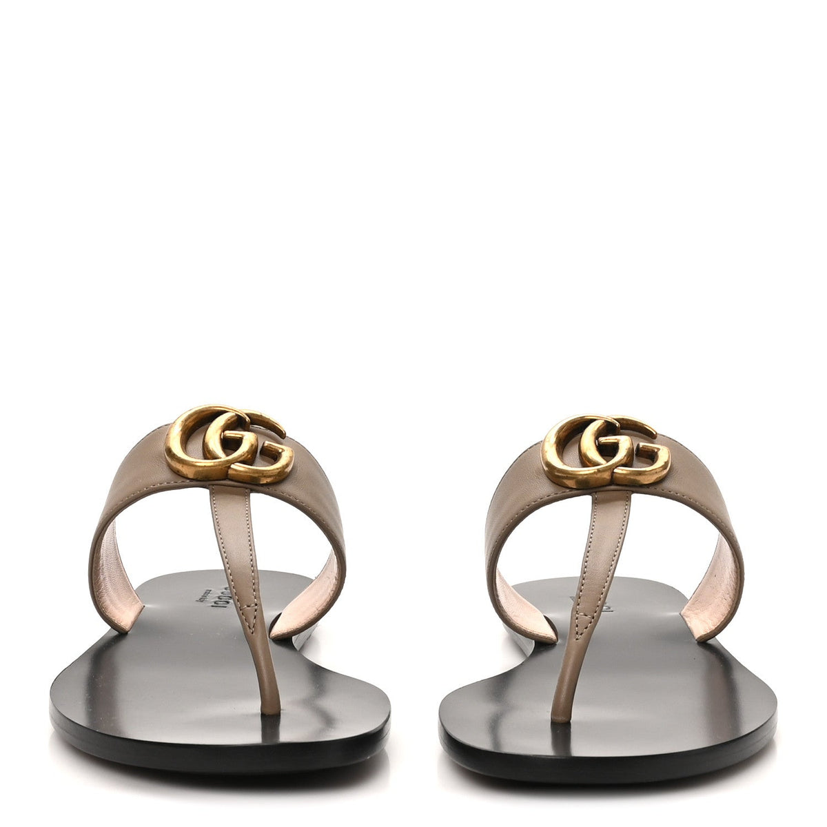 Gucci Calfskin Women's GG Marmont Thong Sandals 35.5 Mud