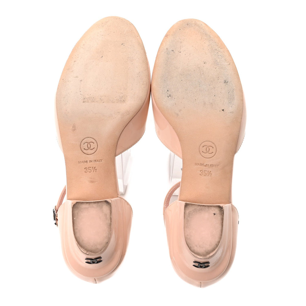 Chanel Patent Calfskin Women's Cap Toe Slingback Pumps 35.5 Light Pink