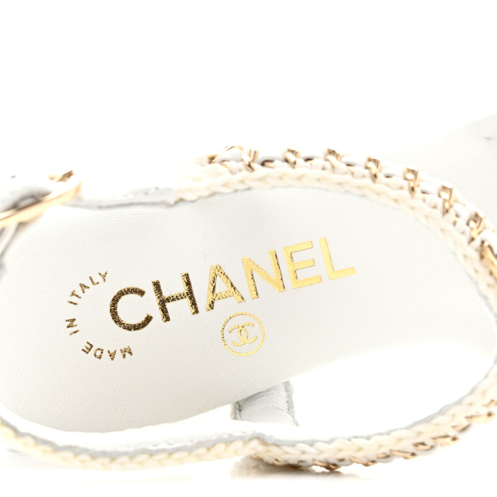 Chanel Lambskin Women's CC Chain Braided Sandals 35 White