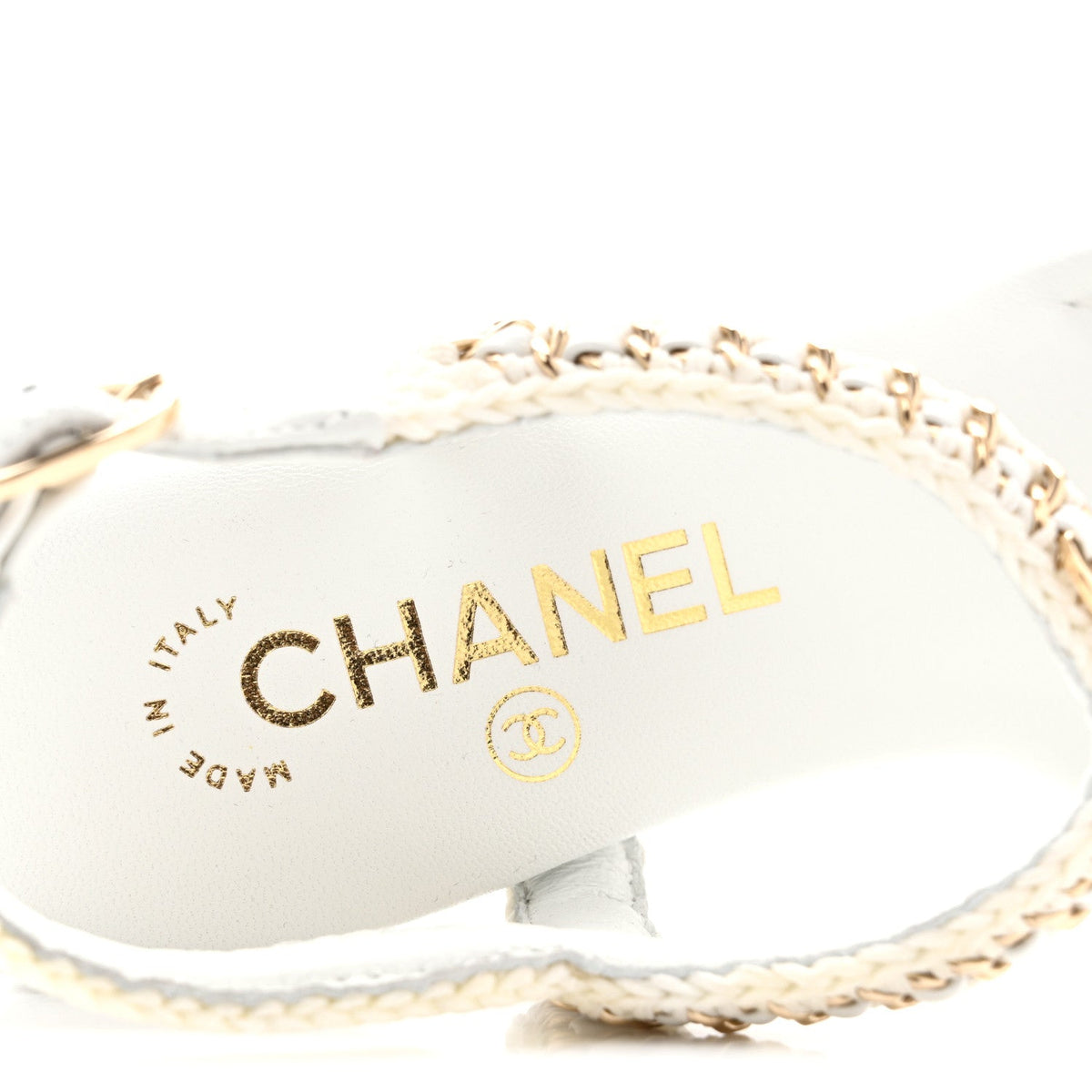 Chanel Lambskin Women's CC Chain Braided Sandals 35 White