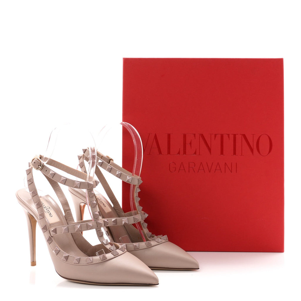 Valentino Garavani Calfskin Monochrome Rockstud Women's 100mm Pumps 37 Poudre