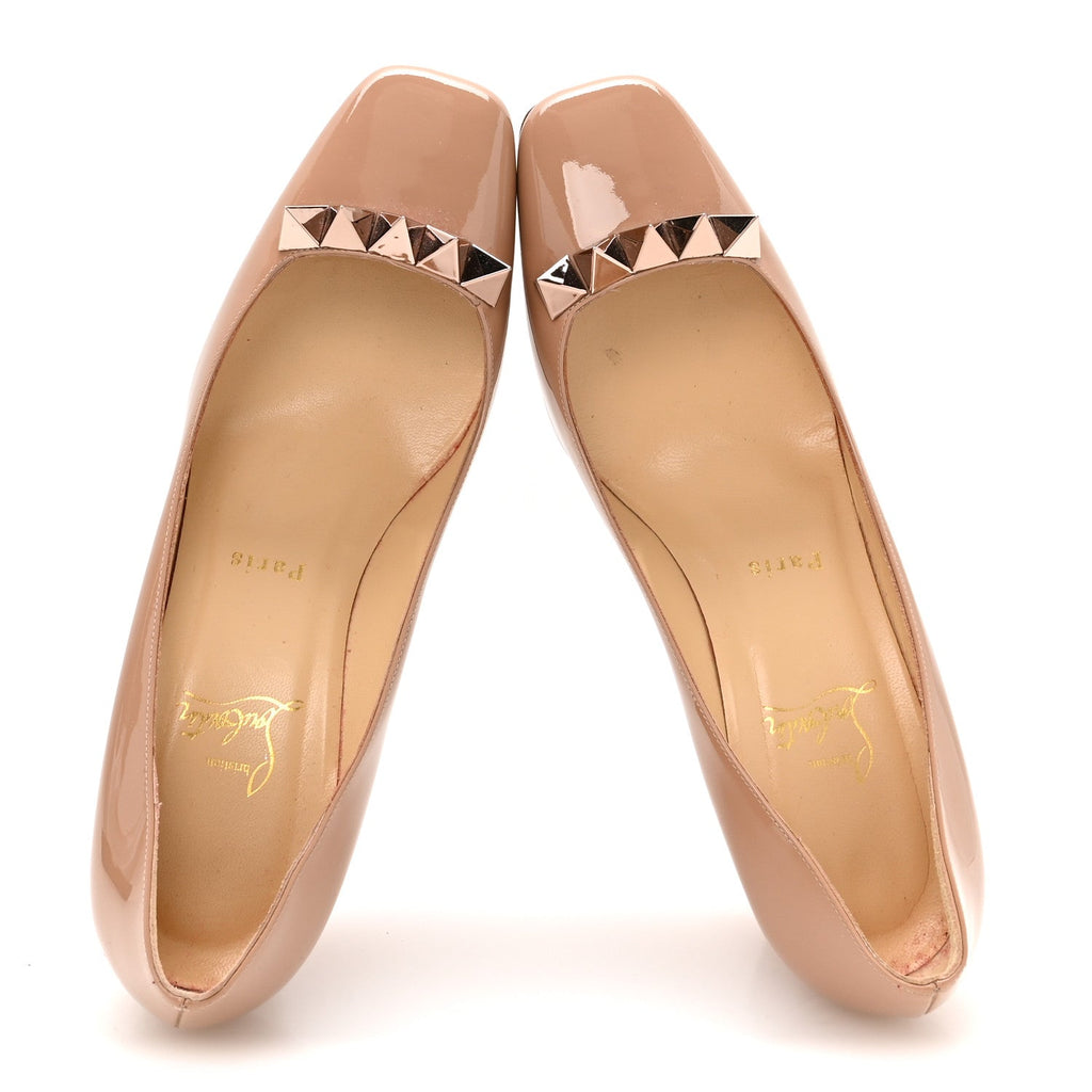 Christian Louboutin Patent Pyramidam 45 Women's Pumps Nude