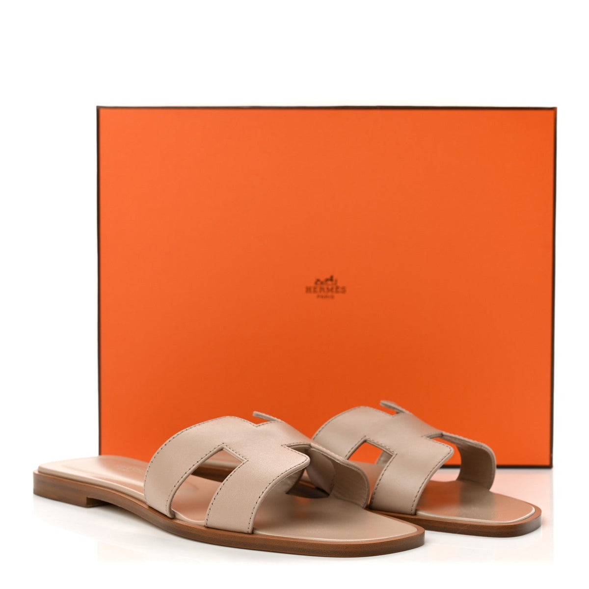 Hermes Box Calfskin Oran Women's Sandals Camel