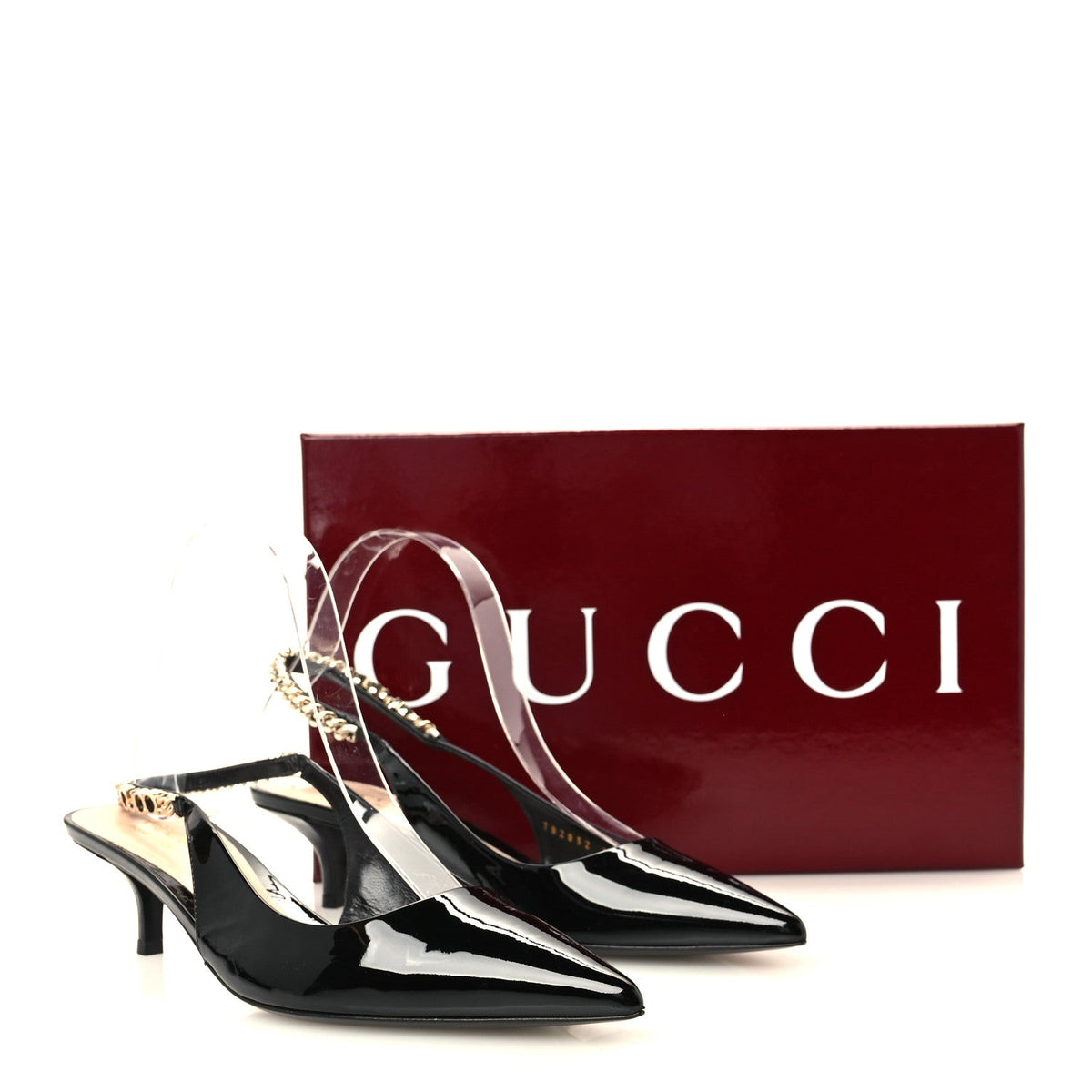 Gucci Patent Calfskin Women's Signoria 35mm Slingback Pumps 37.5 Black