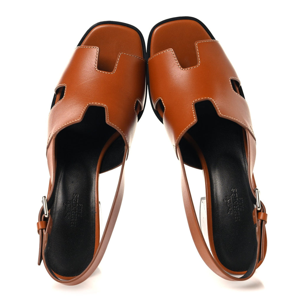Hermes Calfskin Women's Elbe 60 Sandals 38 Marron Glaise