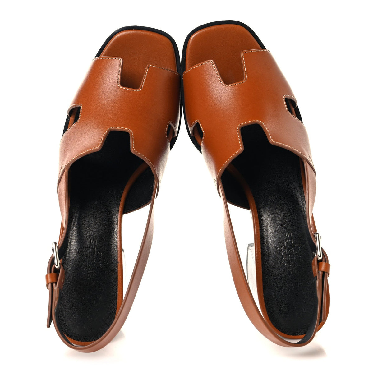 Hermes Calfskin Women's Elbe 60 Sandals 38 Marron Glaise