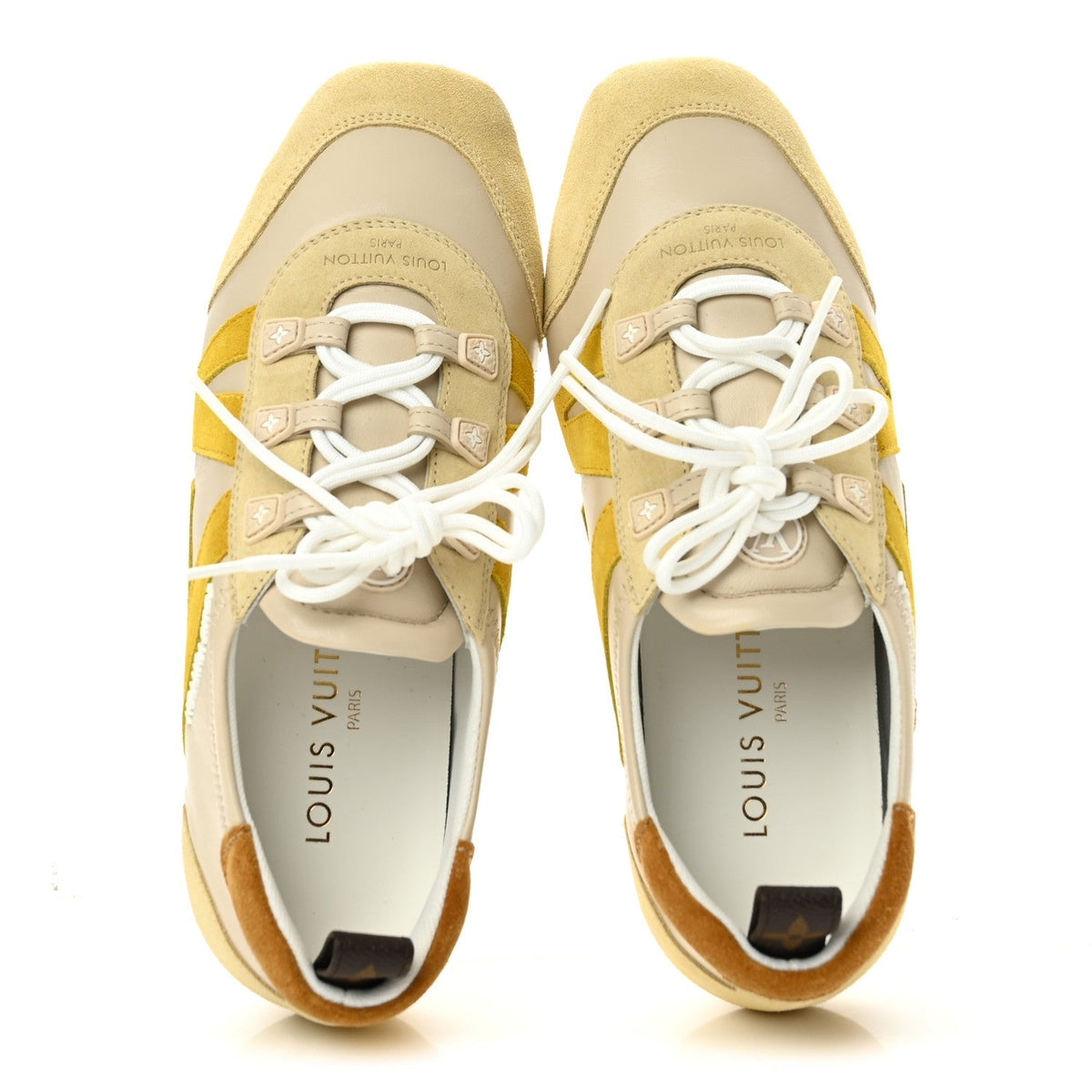 Louis Vuitton Suede Calfskin Women's LV Sneakerina 37 Light Beige Yellow