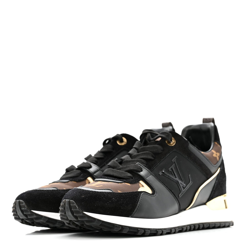Louis Vuitton Suede Calfskin Recycled Monogram Nylon Women's Run Away Sneakers 39 Black