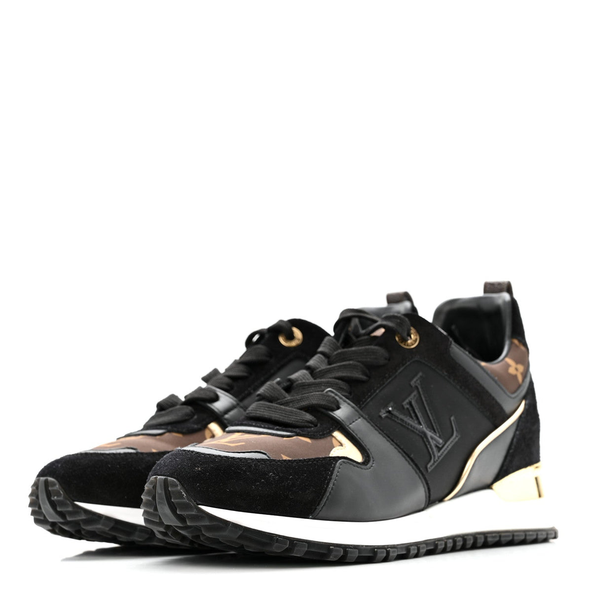 Louis Vuitton Suede Calfskin Recycled Monogram Nylon Women's Run Away Sneakers 39 Black