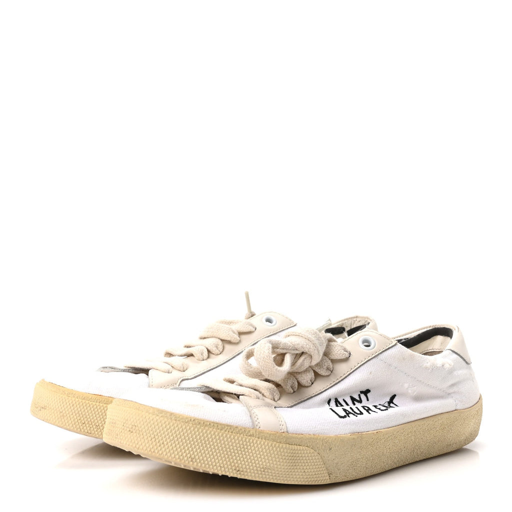 Saint Laurent Distressed Canvas Court Classic Sneakers 39 Panna