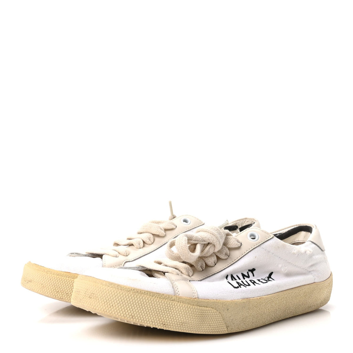 Saint Laurent Distressed Canvas Court Classic Sneakers 39 Panna