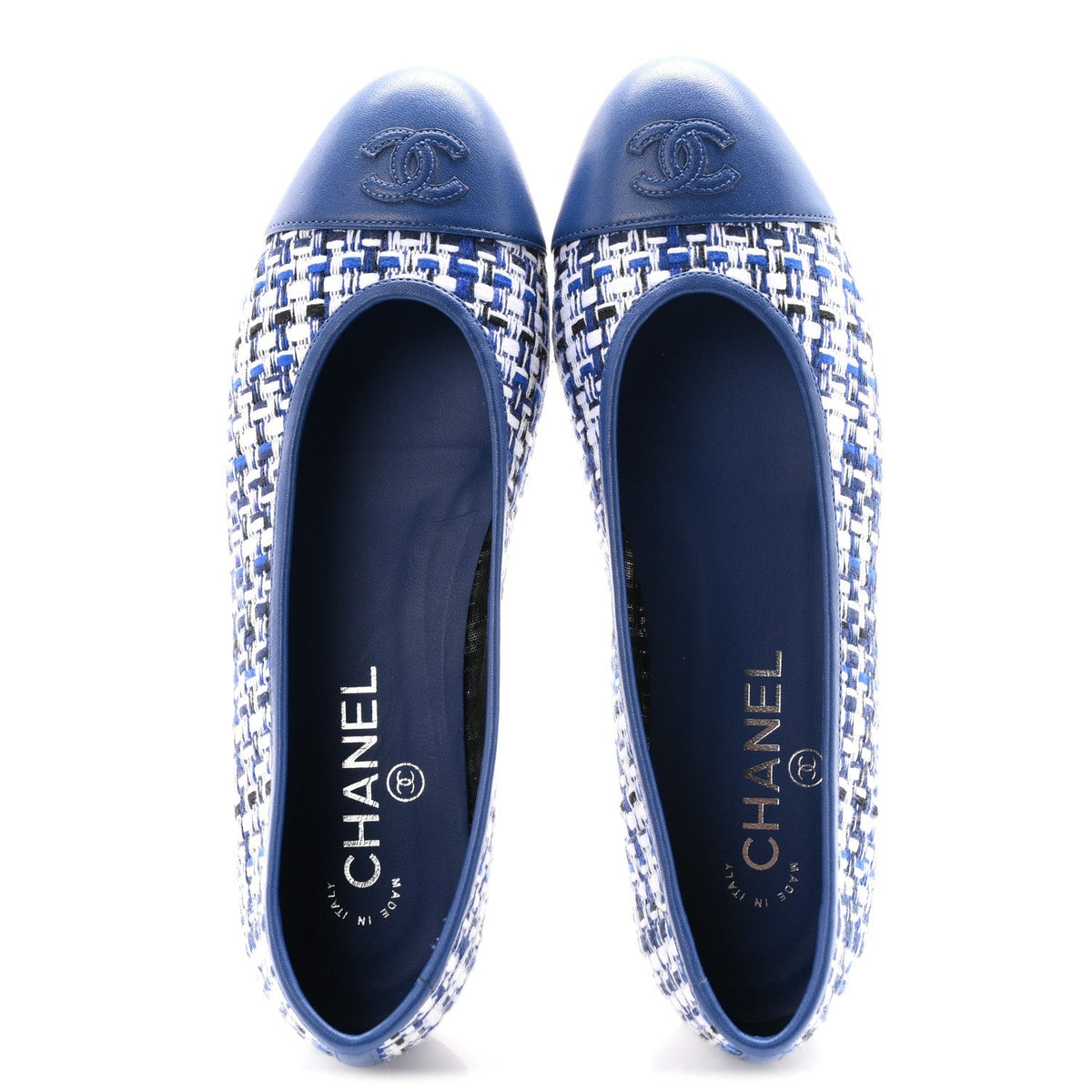 Chanel Tweed Lambskin CC Cap Toe Women's Flats