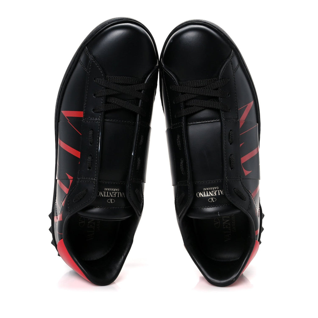 Valentino Garavani Calfskin Men's Rockstud VLTN Open Sneakers 41 Black Red