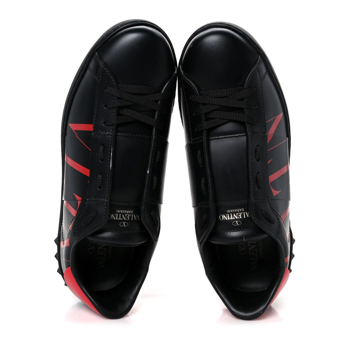 Valentino Garavani Calfskin Men's Rockstud VLTN Open Sneakers 41 Black Red