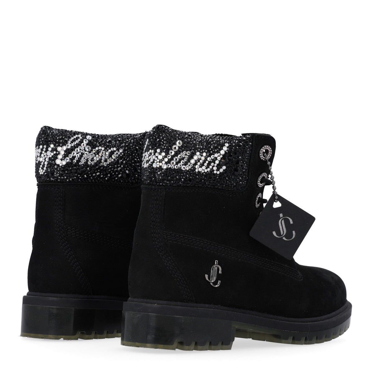 Jimmy Choo Nubuck Swarovski Crystal Women's X Timberland Ankle Boots 37.5 Black