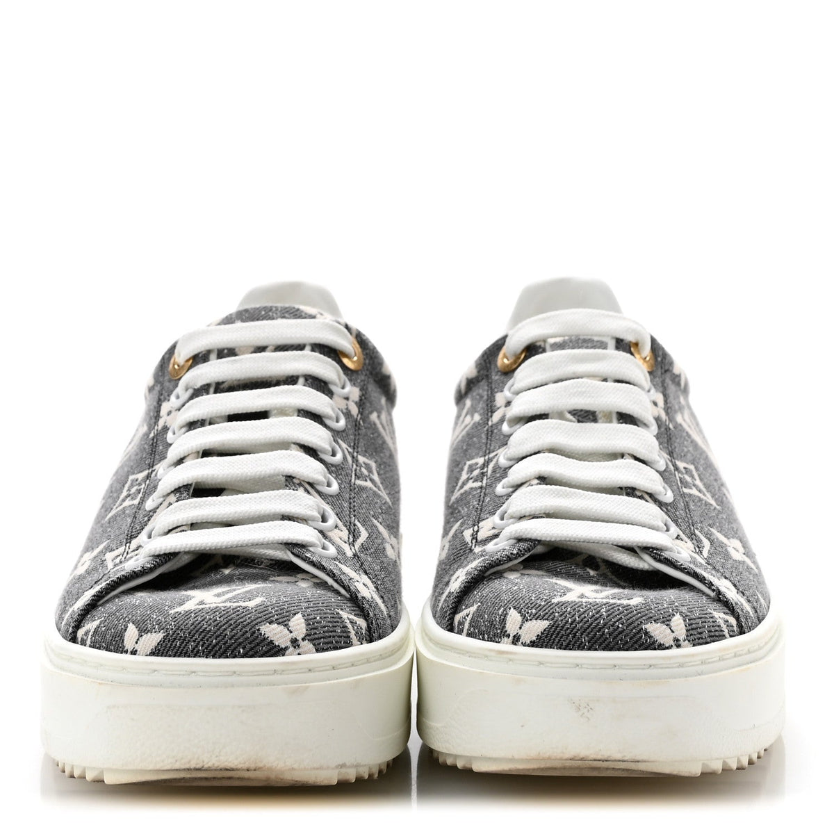 Louis Vuitton Denim Monogram Women's Time Out Sneakers 38 Dark Blue