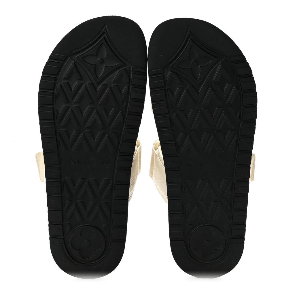 Louis Vuitton Grained Calfskin Women's Sunset Comfort Flat Sandals 36 Light Beige