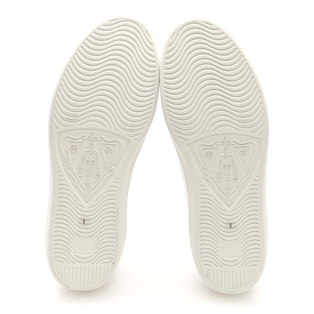 Gucci Calfskin Men's Interlocking G Perforated Ace Sneakers 8 White Grey Sky