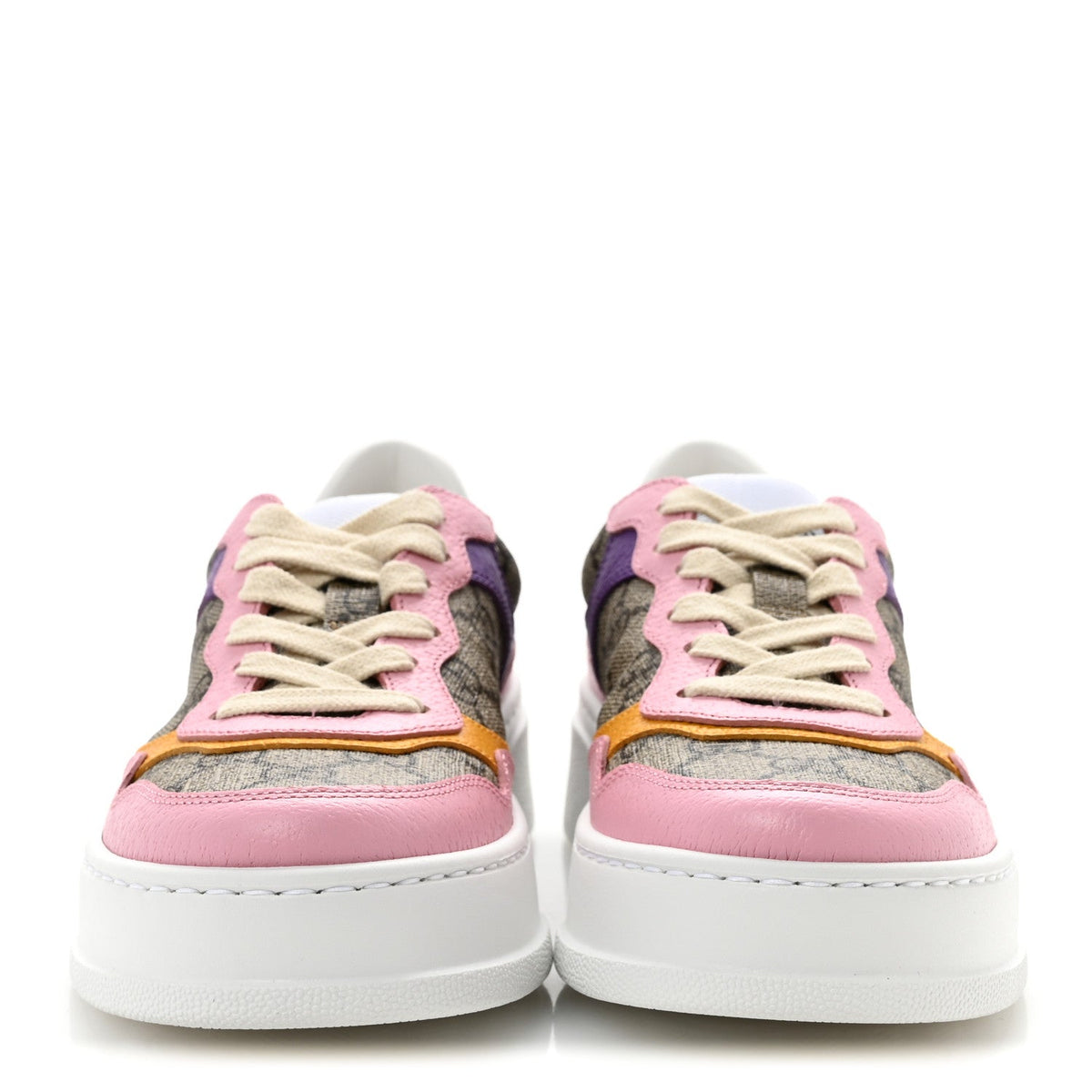 Gucci GG Supreme Calfskin Women's Platform Sneakers 35 Beige Pink