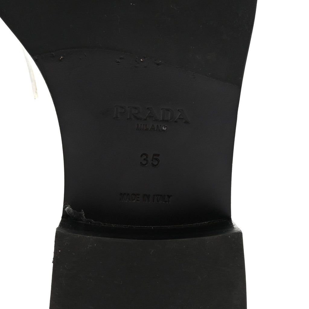Prada Spazzolato Women's Triangle Logo 20mm Loafers 35 White