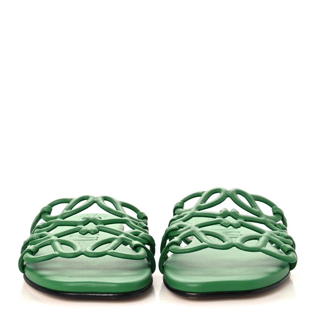 Loewe Calfskin Women's Paula's Ibiza Petal Anagram Caged Slide Sandals 38 Green