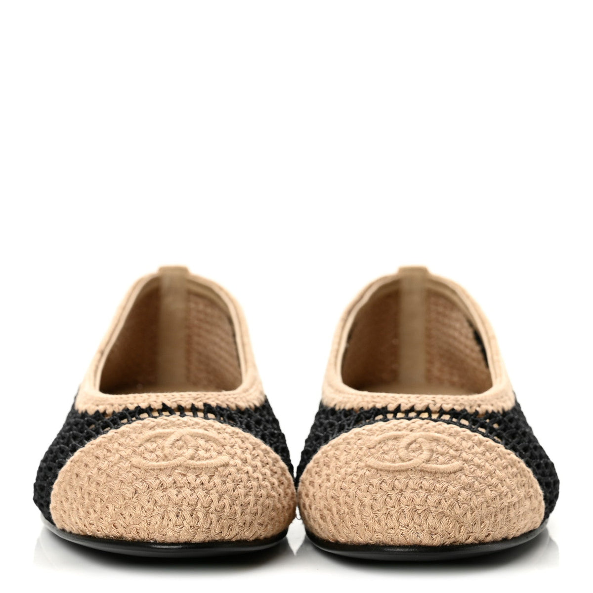 Chanel Raffia Cap Toe Women's Ballerina Flats Black Beige