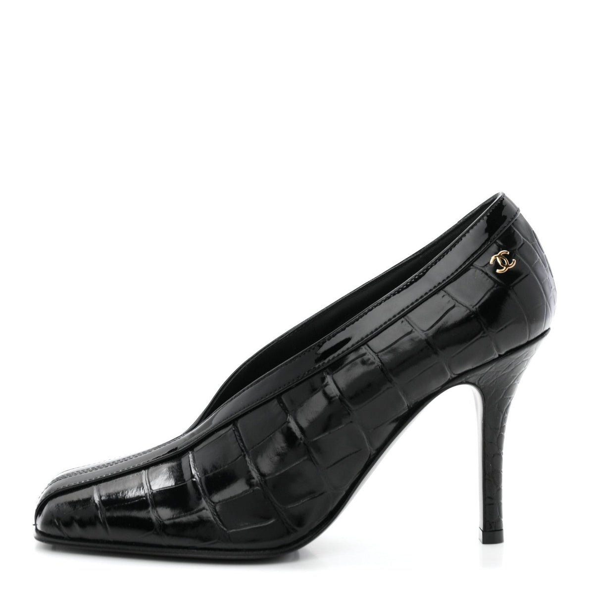 Chanel Crocodile Embossed Patent Calfskin Women's Pumps 36 Black