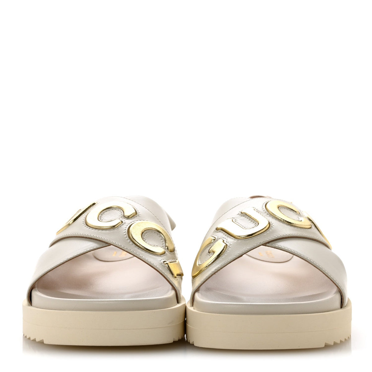 Gucci Calfskin Nappa Women's Charlotte Slingback Sandals 35 Mystic White Platino