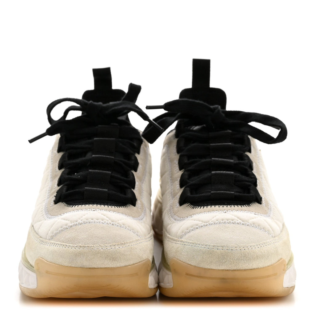 Chanel Fabric Suede Calfskin Women's CC Sneakers 37.5 White Ivory