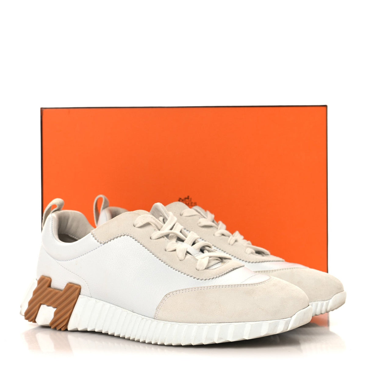 Hermes Calfskin Suede Goatskin Women's Bouncing Sneakers 39 White
