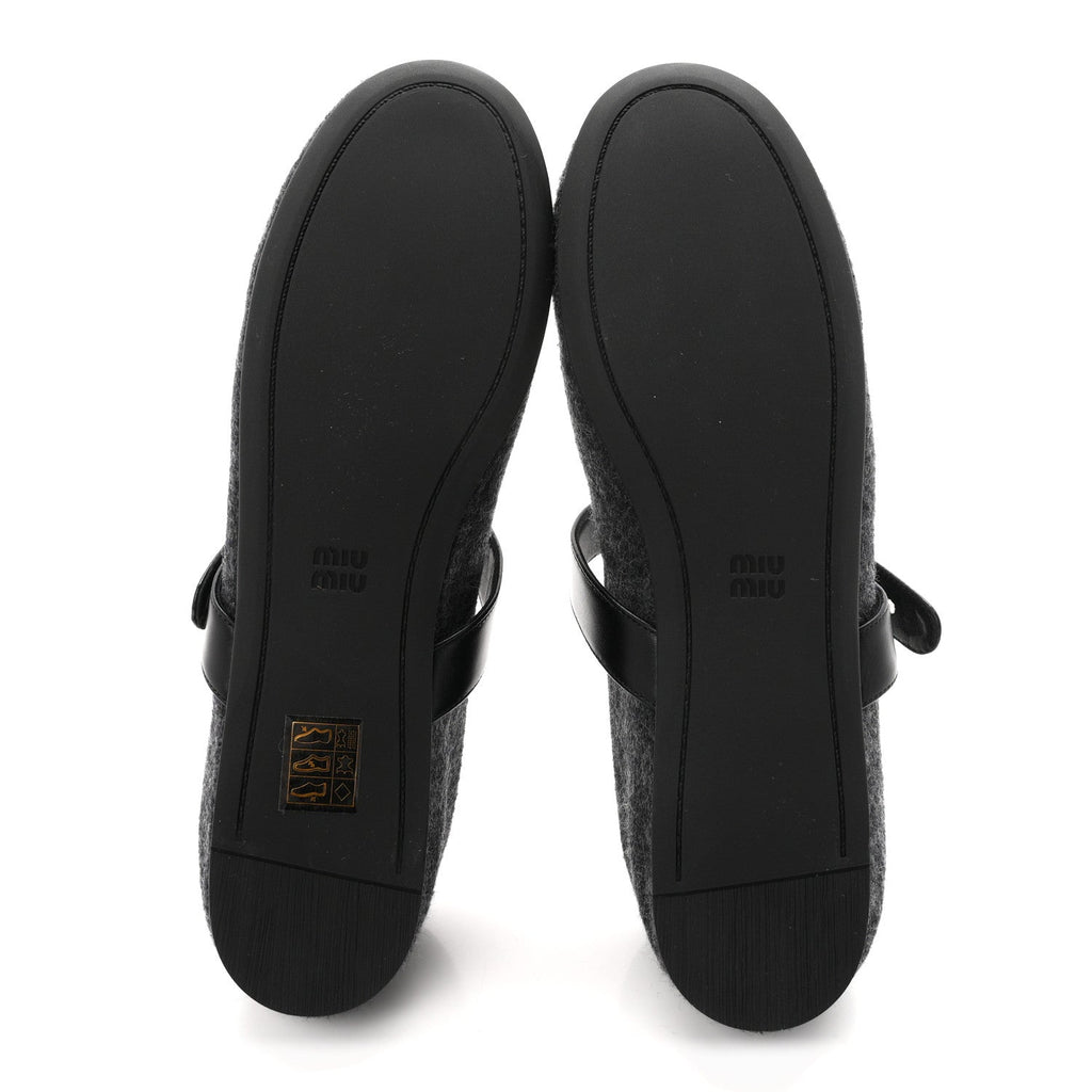 Miu Miu Virgin Wool Nappa Women's Buckle Ballerina Flats 39 Antracite