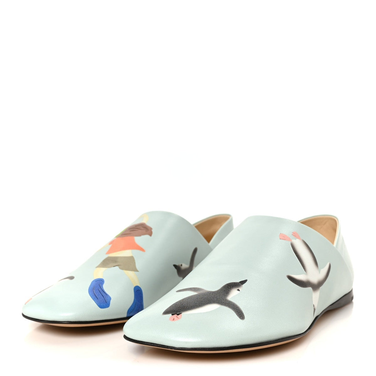 Loewe Goatskin Women's Suna Fujita Penguin Toy Slippers 36 Blue Iceberg