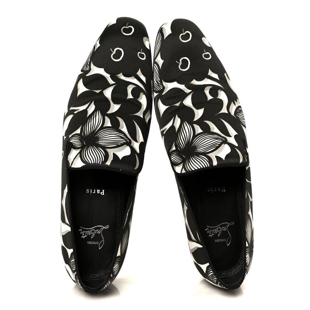 Christian Louboutin Satin Men's Petunia Dandelion Flat Loafers 42 Black White