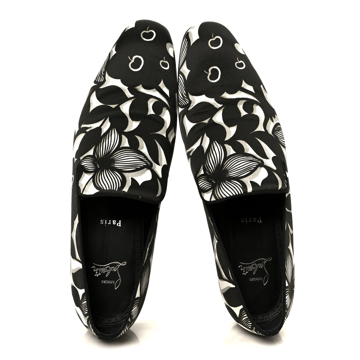 Christian Louboutin Satin Men's Petunia Dandelion Flat Loafers 42 Black White