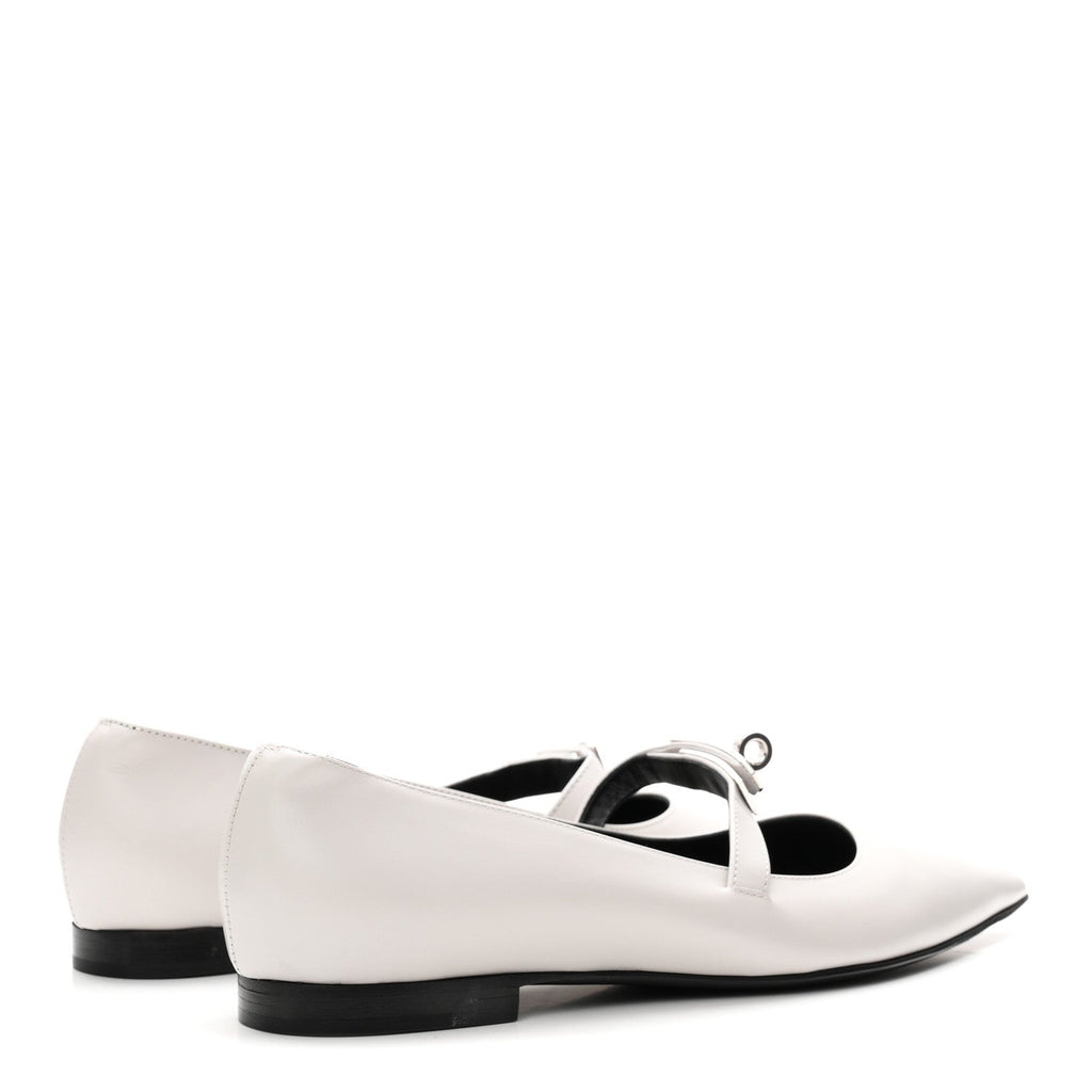 Hermes Calfskin Women's Kelly Ballet Flats 37.5 Gris Clair