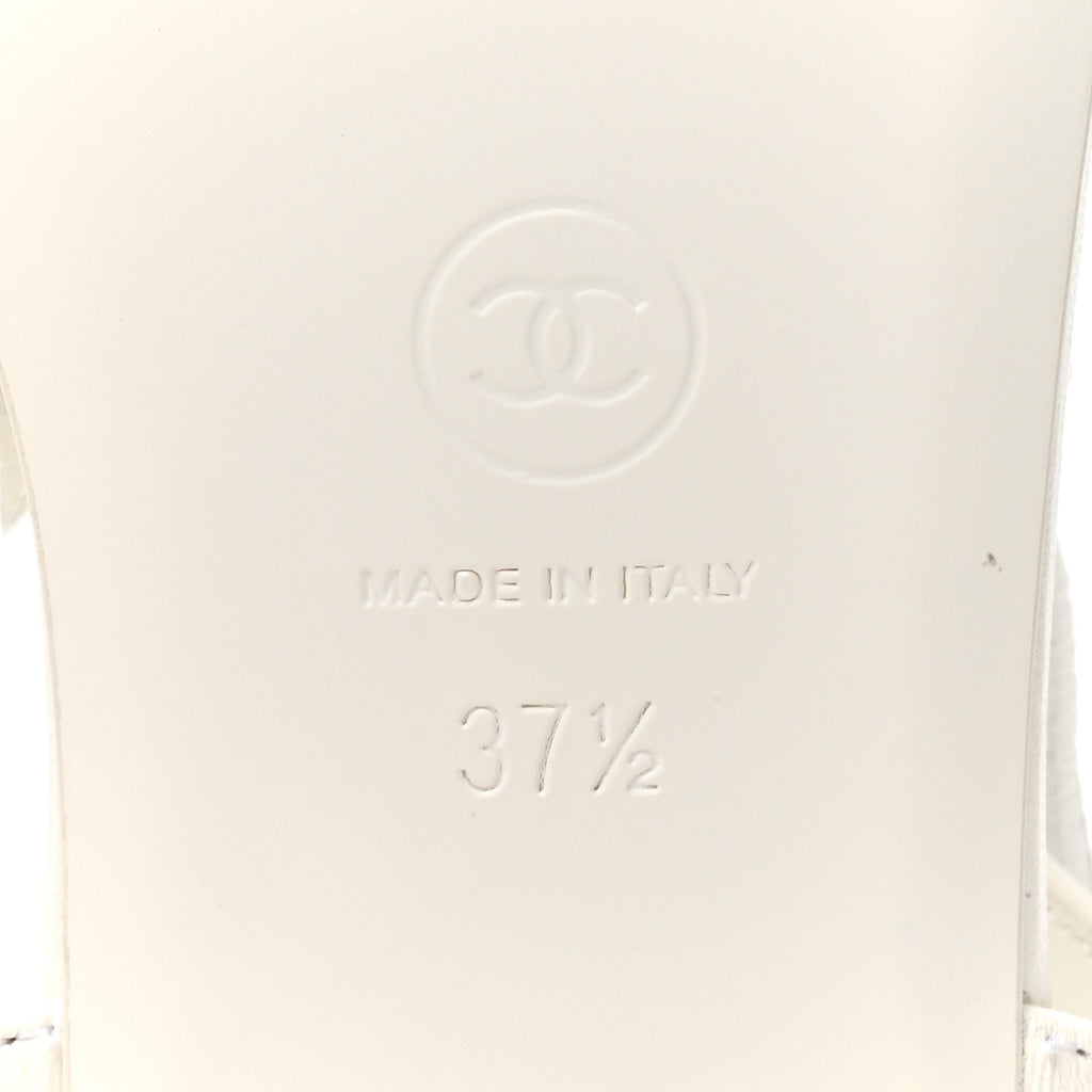 Chanel Lambskin Women's CC Thong Sandals 37.5 White