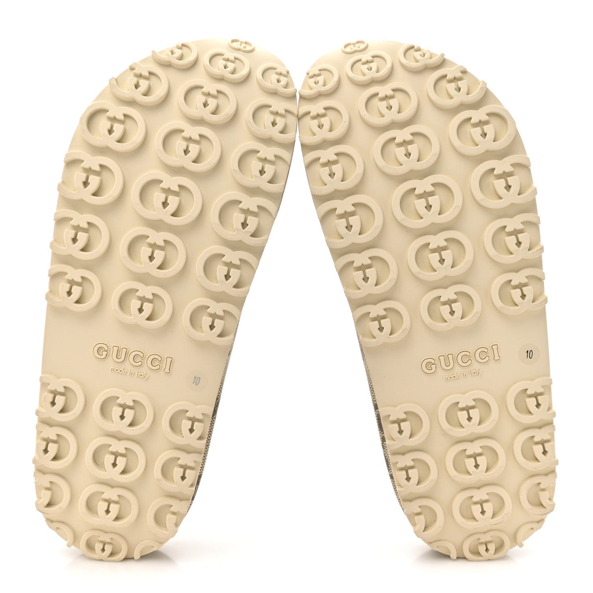 Gucci Canvas Rubber Men's Interlocking G Platform 42mm Slide Sandals 10 Beige Ebony
