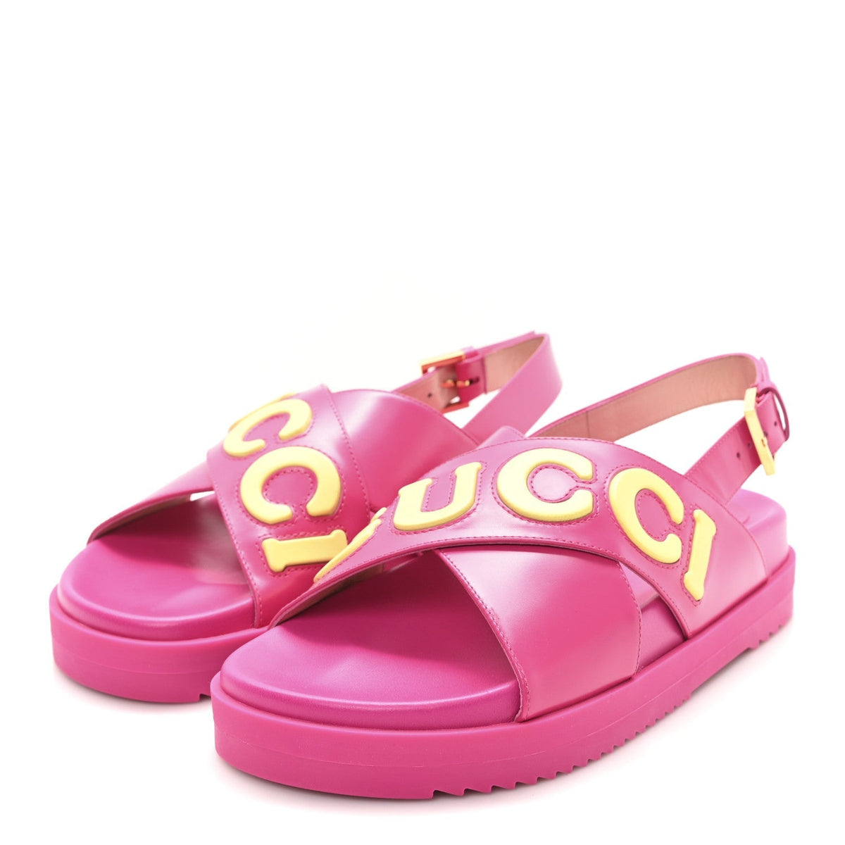 Gucci Calfskin Women's Elizabeth Nappa Charlotte Slingback Sandals 36.5 Fancy Fuchsia
