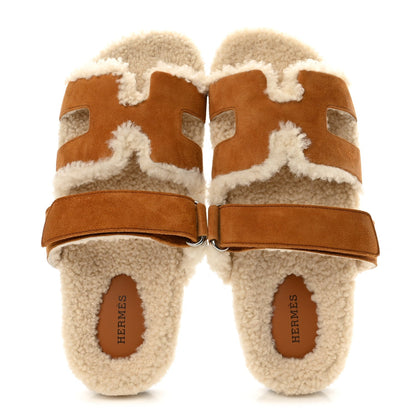 Hermes Chypre Suede Goatskin Woolskin Women's Sandals